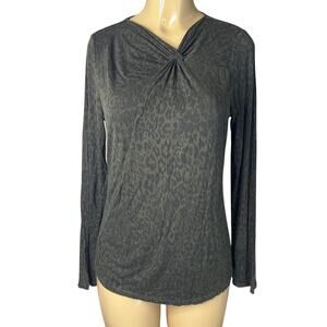 XCVI Twist Front Long Sleeve Olive Green Leopard Print Top SZ Medium NWT